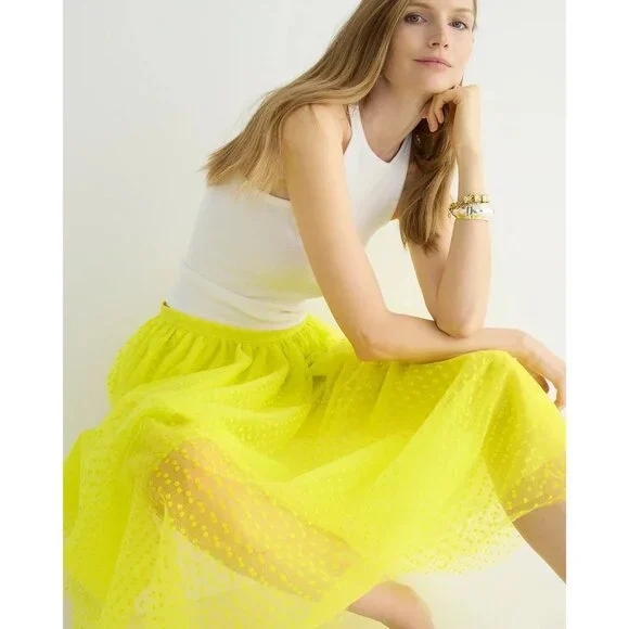 NWT J.Crew Collection Limited-Edition Tulle Midi Bright Kiwi Polka Dot Skirt 10 - Picture 4 of 8